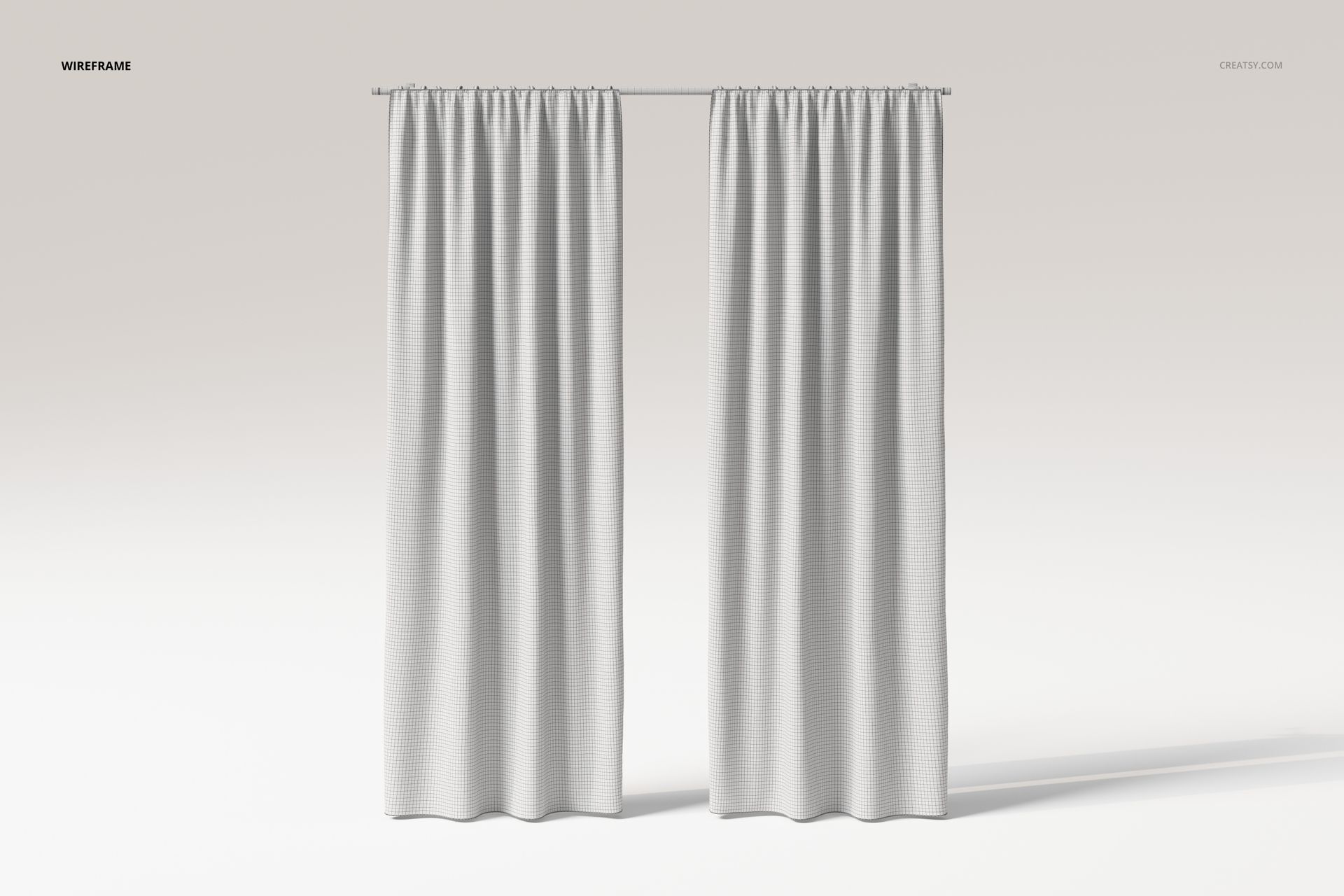 Front view of two white curtains with weighted hems hanging against a plain light background, minimal scene.