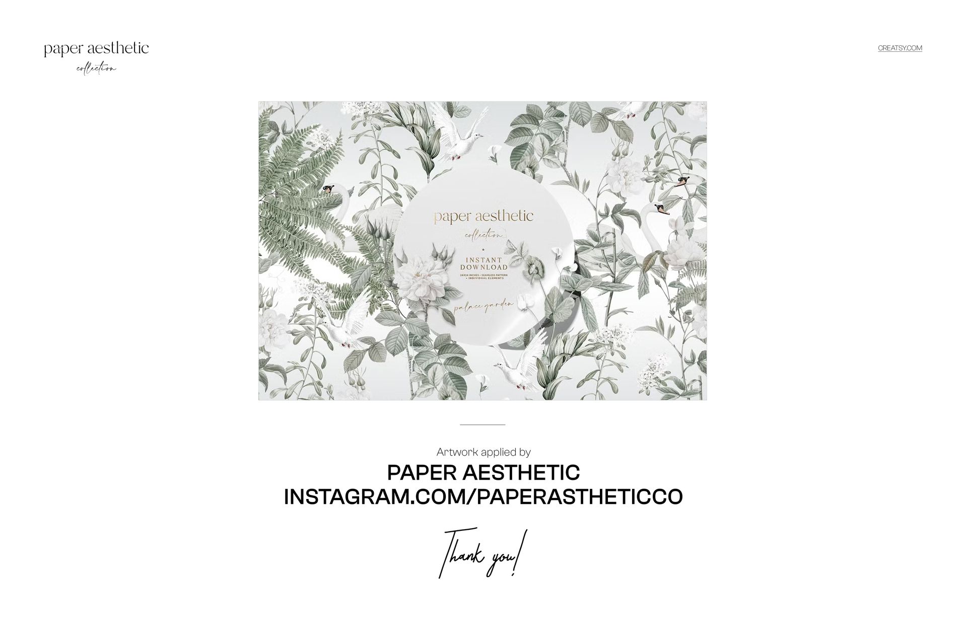 Floral and botanical patterned design with green leaves and ferns displayed on a white background in a PSD mockup.