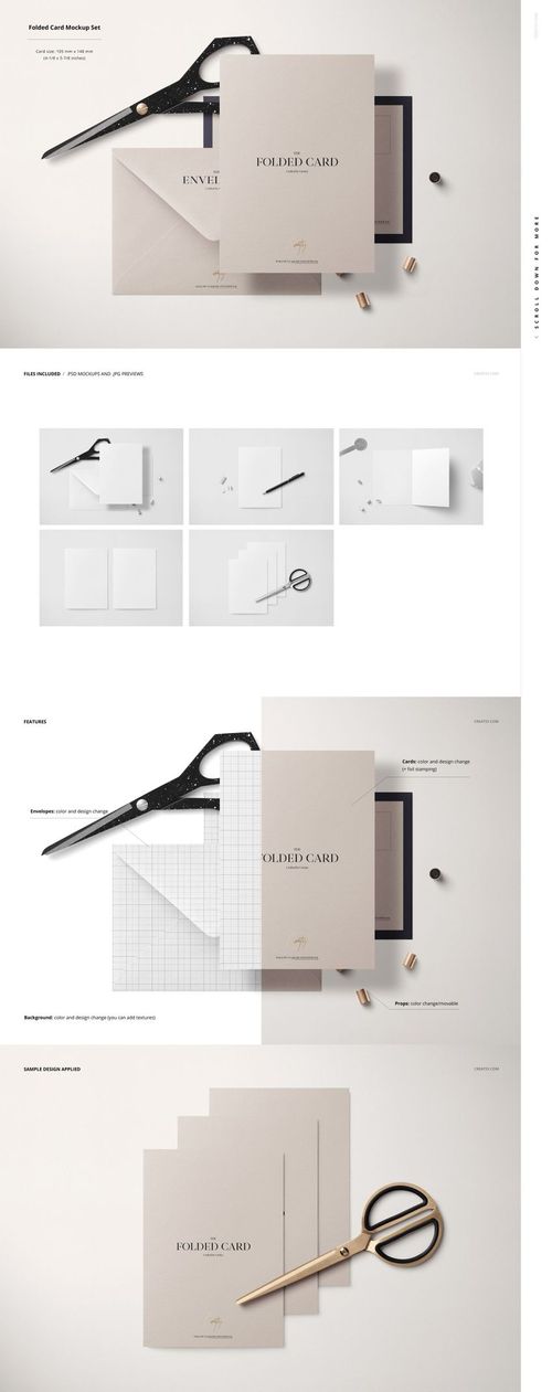 Stationery mockup featuring envelopes and cards in neutral tones, displayed with scissors and pencil on a light surface.