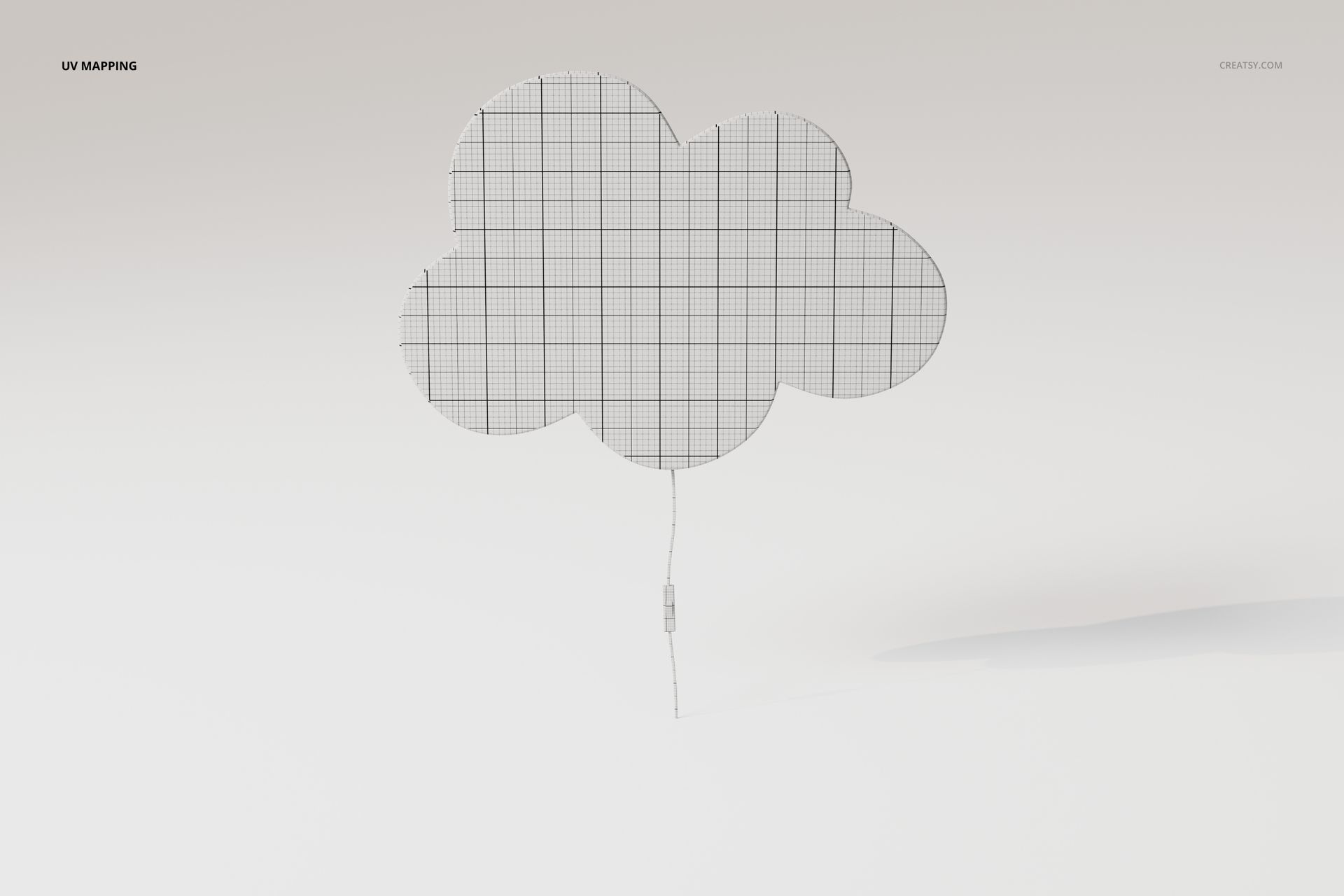 Front view of a cloud shaped night light 3D model with visible grid lines and wireframe details on a plain background.
