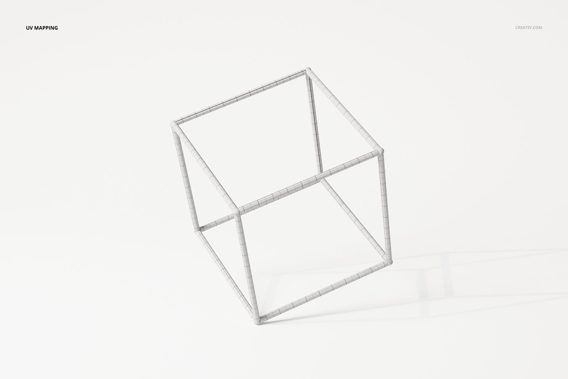 Wireframe cuboid decoration with cubist style, shown from a high angle on a plain white background.