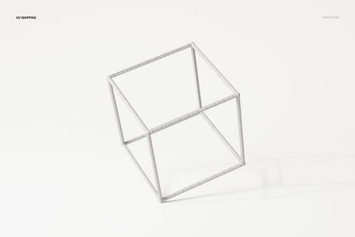Wireframe cuboid decoration with cubist style, shown from a high angle on a plain white background.
