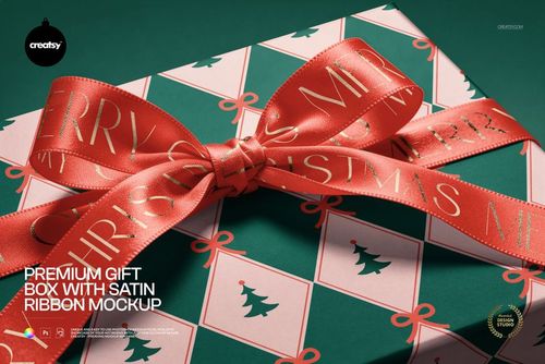 Premium Gift Box with Satin Ribbon Mockup - mockup preview 1