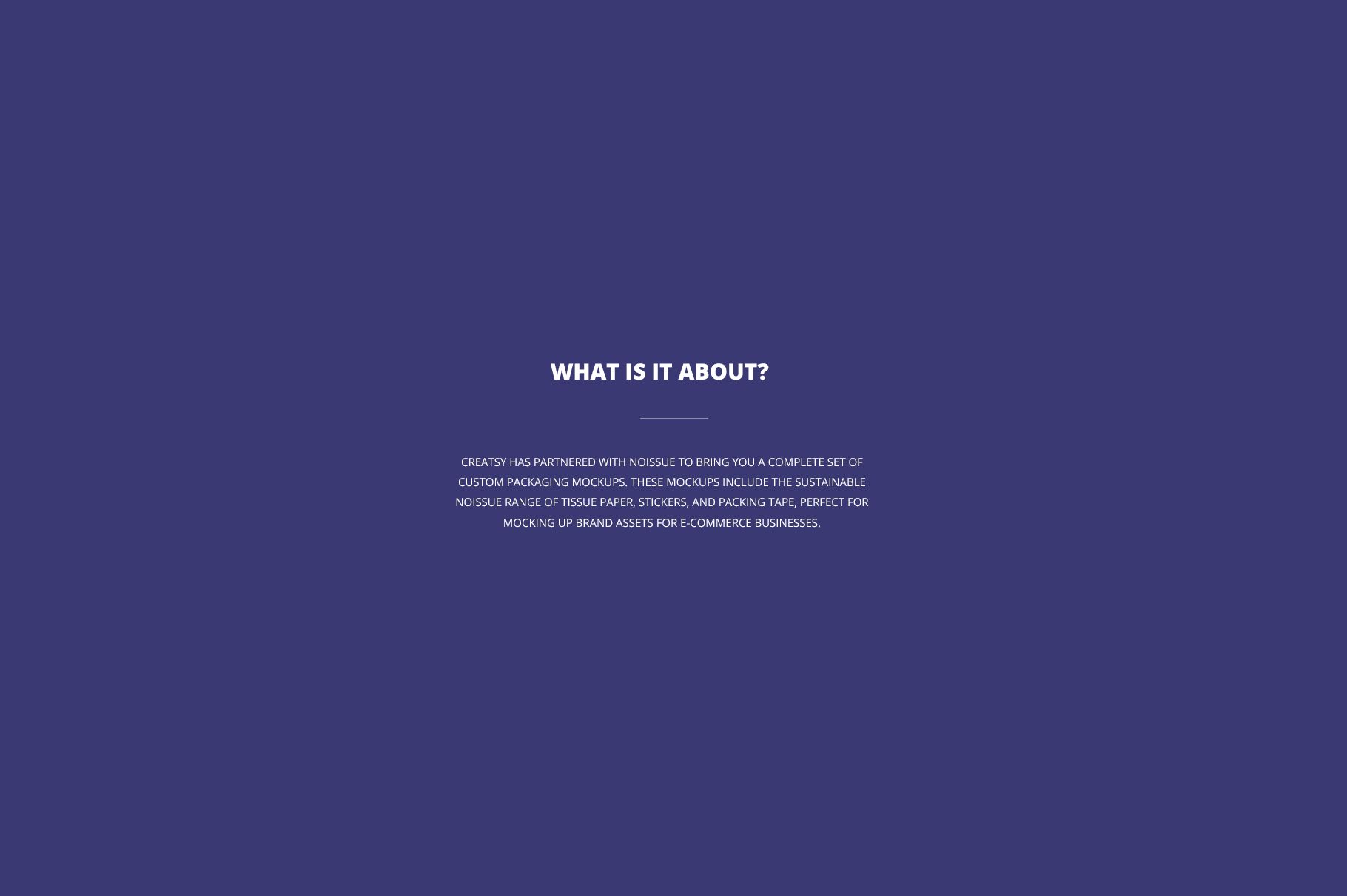Centered white text on a solid dark blue background, displaying information about a packaging tape mockup set.