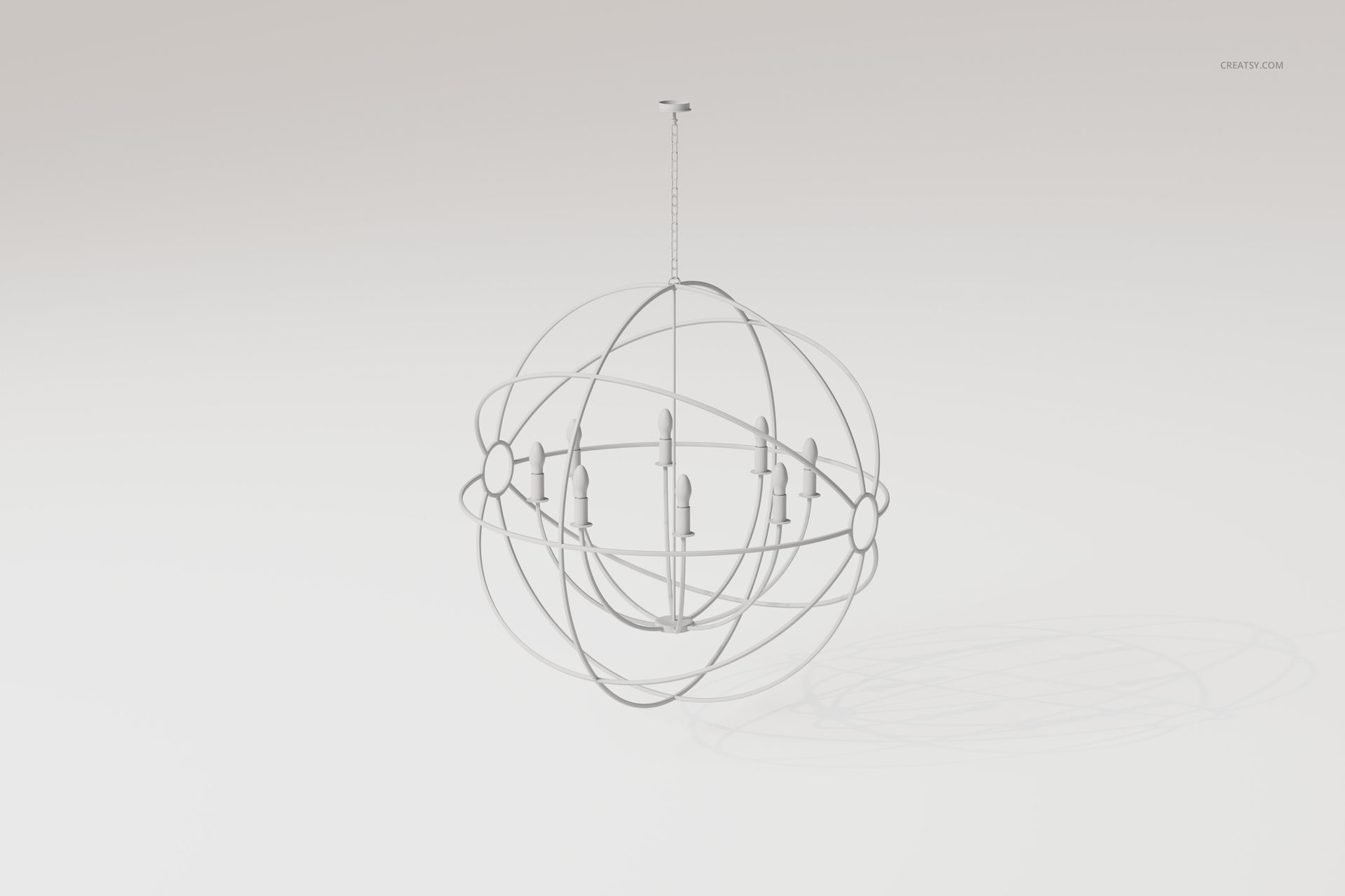 Modern sputnik style chandelier with spherical metal frame and multiple light bulbs, shown from a front angle on a plain background.