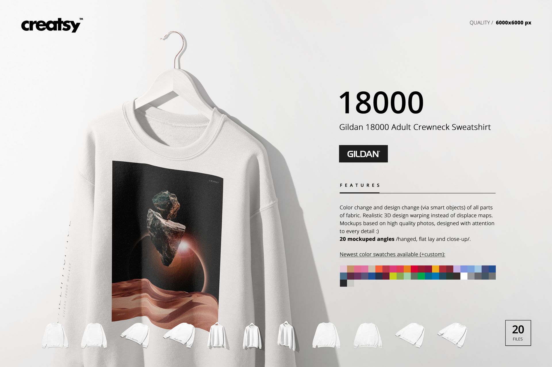 Front view of a light-colored adult crewneck sweatshirt featuring a space-themed graphic, displayed in a mockup scene.