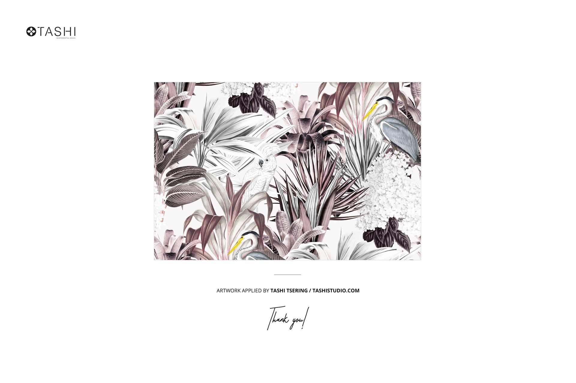 Front view of a fabric bolt mockup featuring a botanical pattern with muted pink, brown, and white tones.