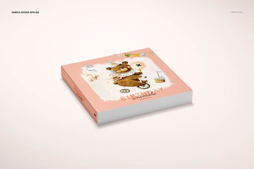 Children’s board book mockup with a pastel pink cover and animal artwork, displayed at a slight angle on a plain surface.