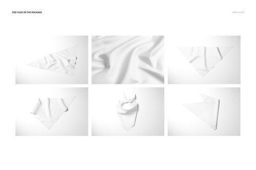 Set of six pet bandana mockups displayed on a white background, showing various folded and flat arrangements.