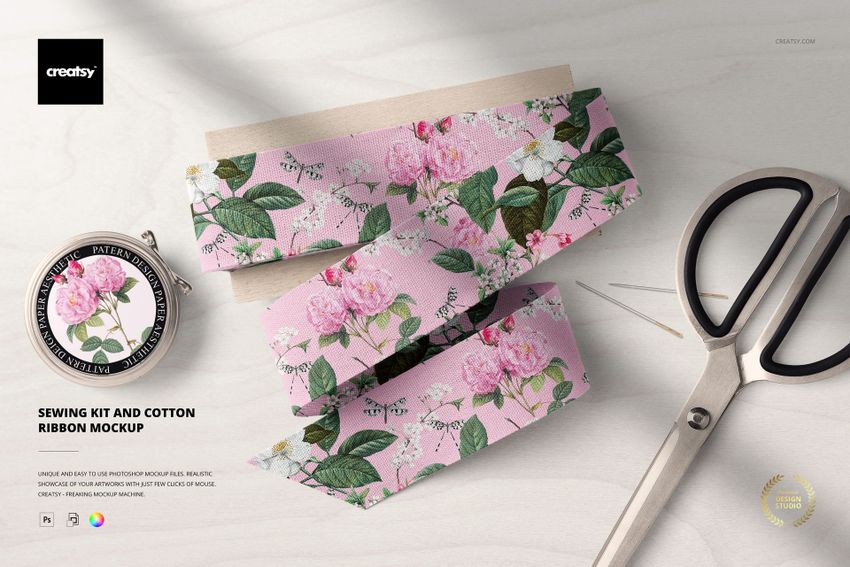 Sewing Kit and Cotton Ribbon Mockup - mockup screenshot 1