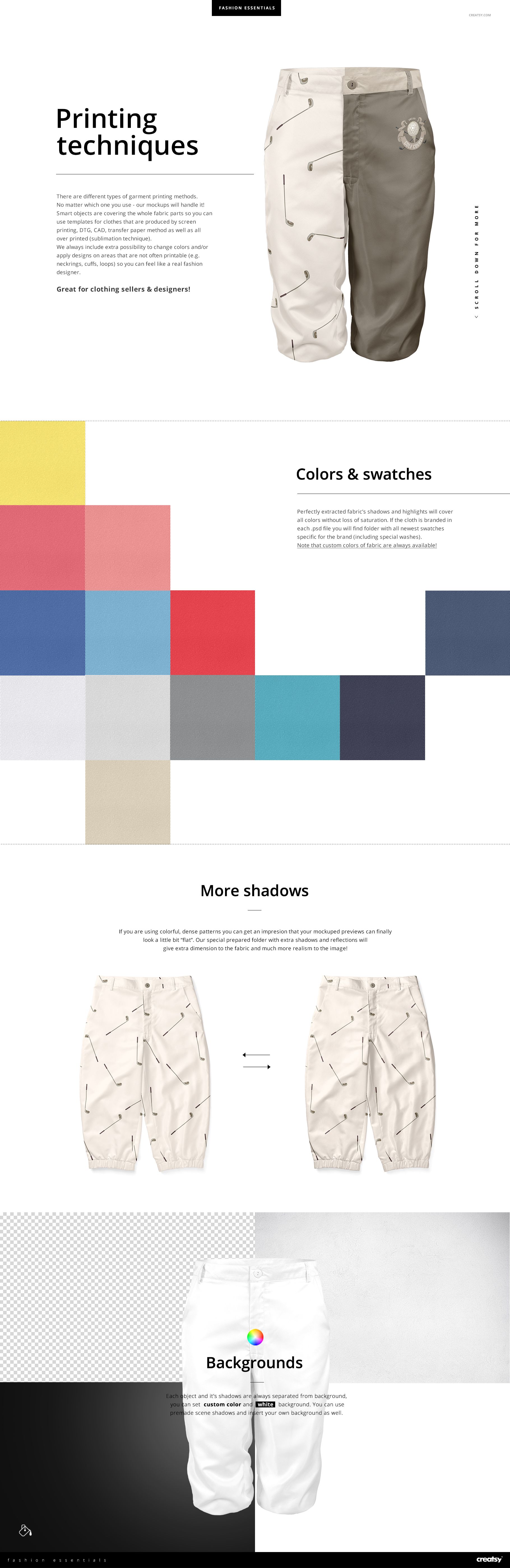 Women’s polyester golf knickers mockup featuring two-tone design, shown in front view on a white background.