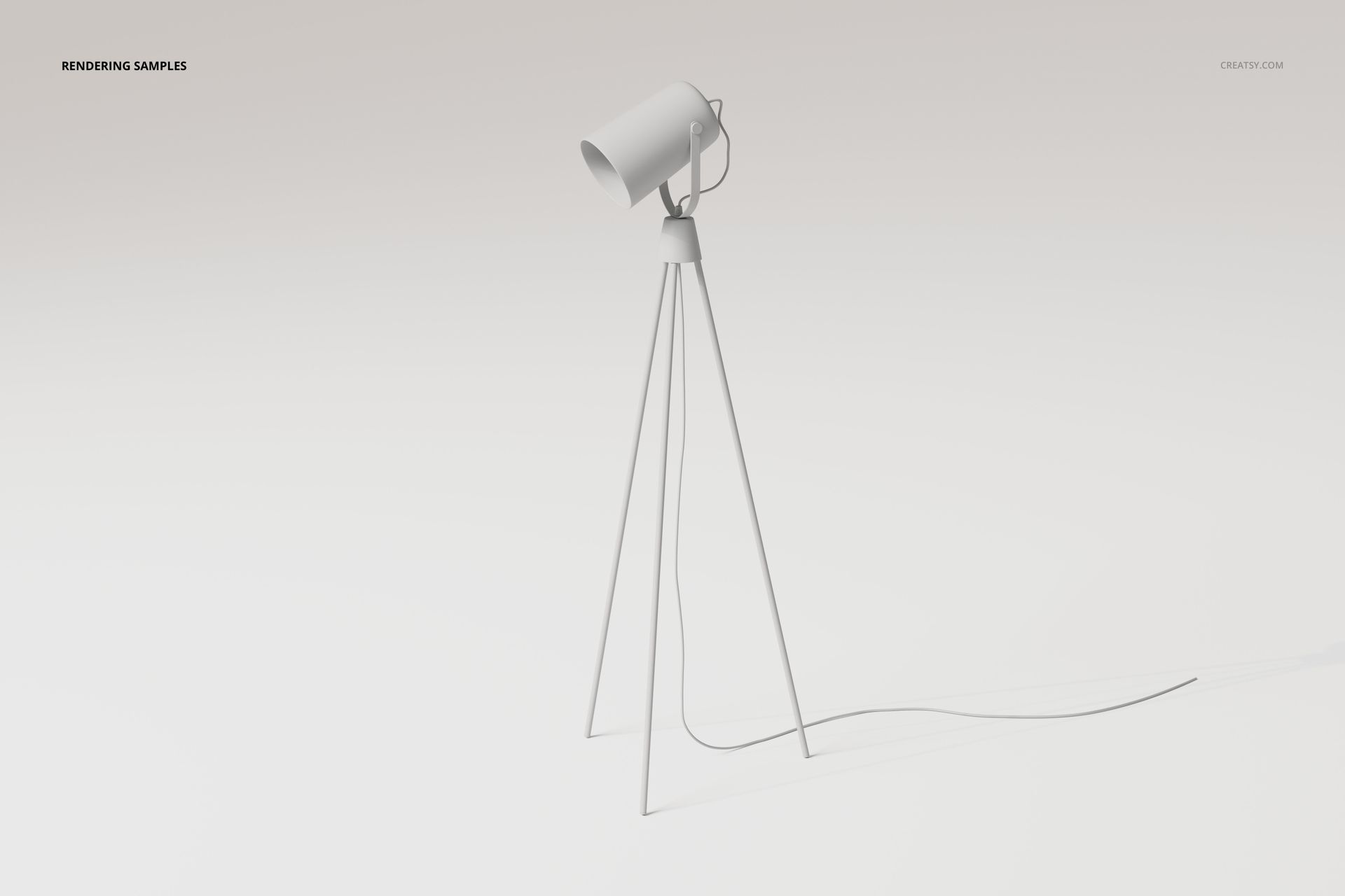 Metal tripod lamp with cylindrical shade in matte white, shown from a front angle on a plain light background.