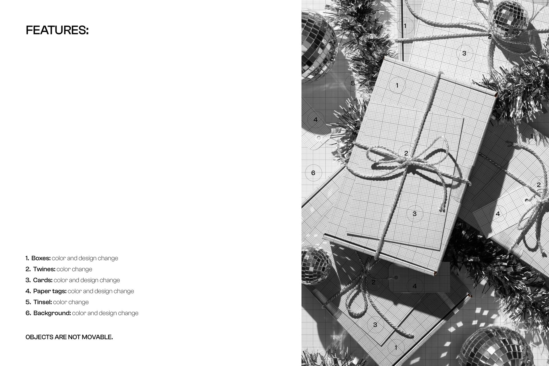 Festive Kraft Boxes Flatlay with Cards and Disco Balls Mockup - mockup screenshot 3