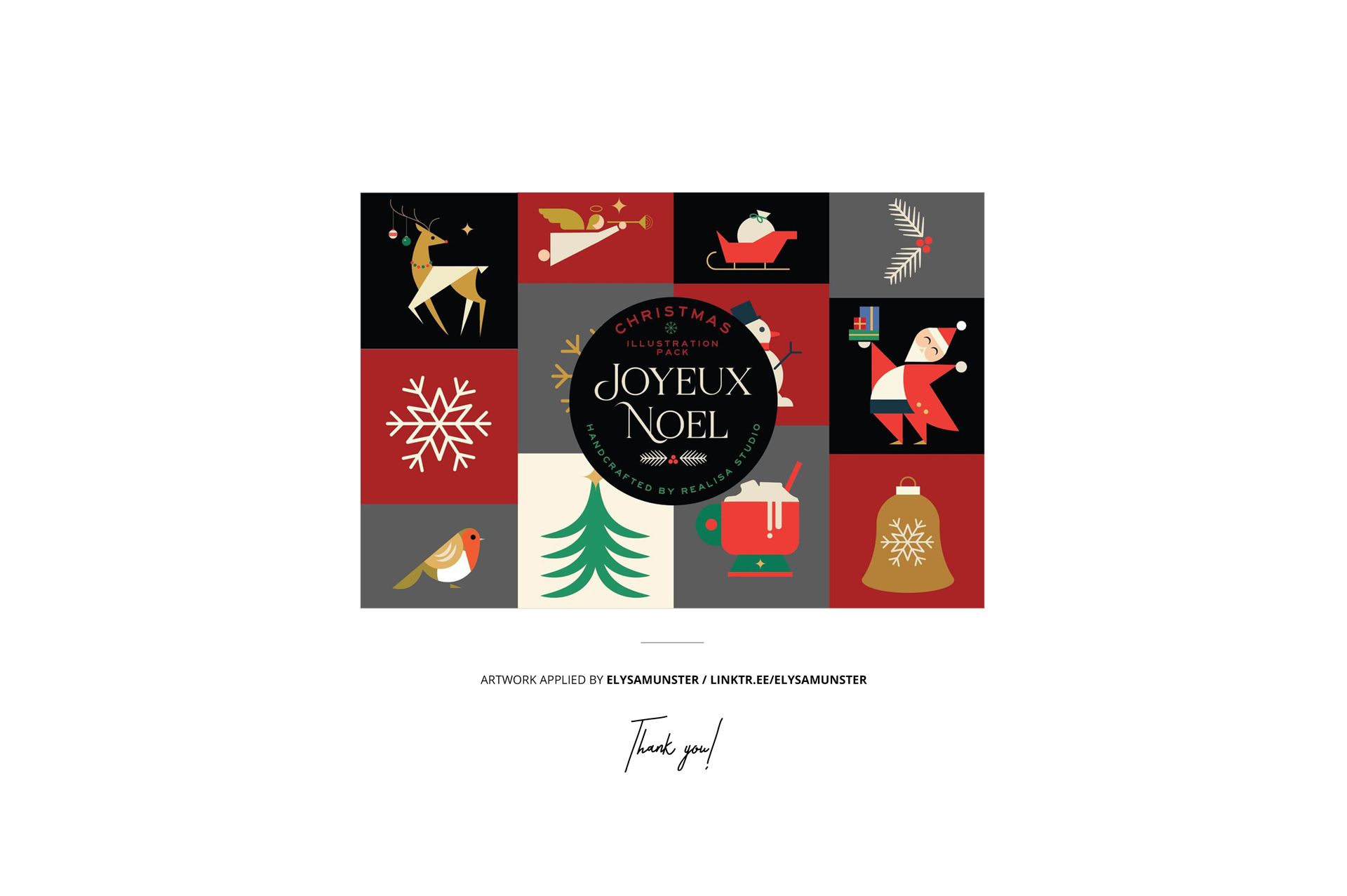 Christmas stocking wooden ornaments mockup featuring festive icons like reindeer, snowflake, and bell in square tiles.