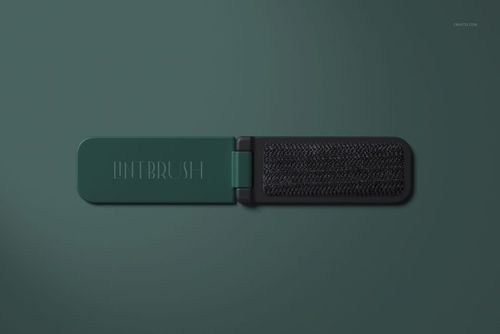 Open folding lint brush mockup set on a solid green background, showing textured bristles and sleek casing.