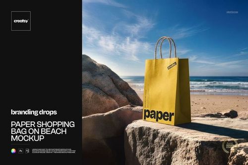 Paper Shopping Bag on Marble Stairs Mockup - mockup preview 1