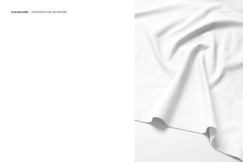 White jersey fabric laid out with gentle folds, shown from a top view on a plain background in a fabric mockup.
