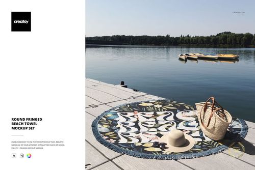 Round Fringed Beach Towel Mockup Set - mockup preview 1