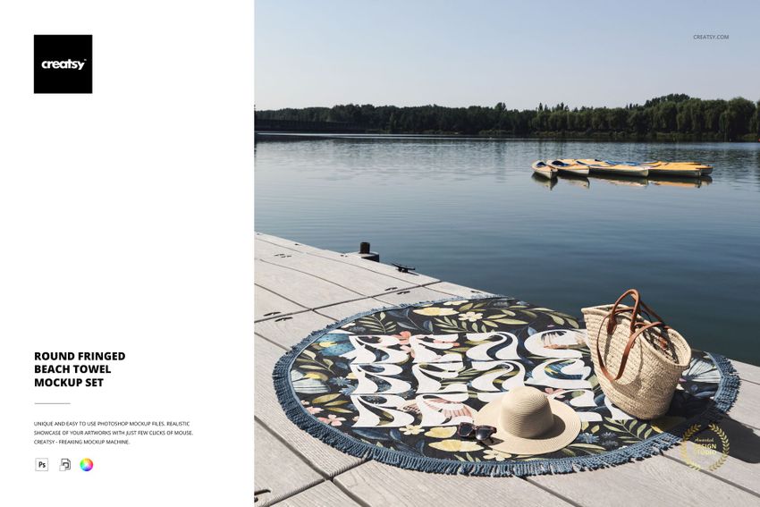 Round Fringed Beach Towel Mockup Set - mockup screenshot 1