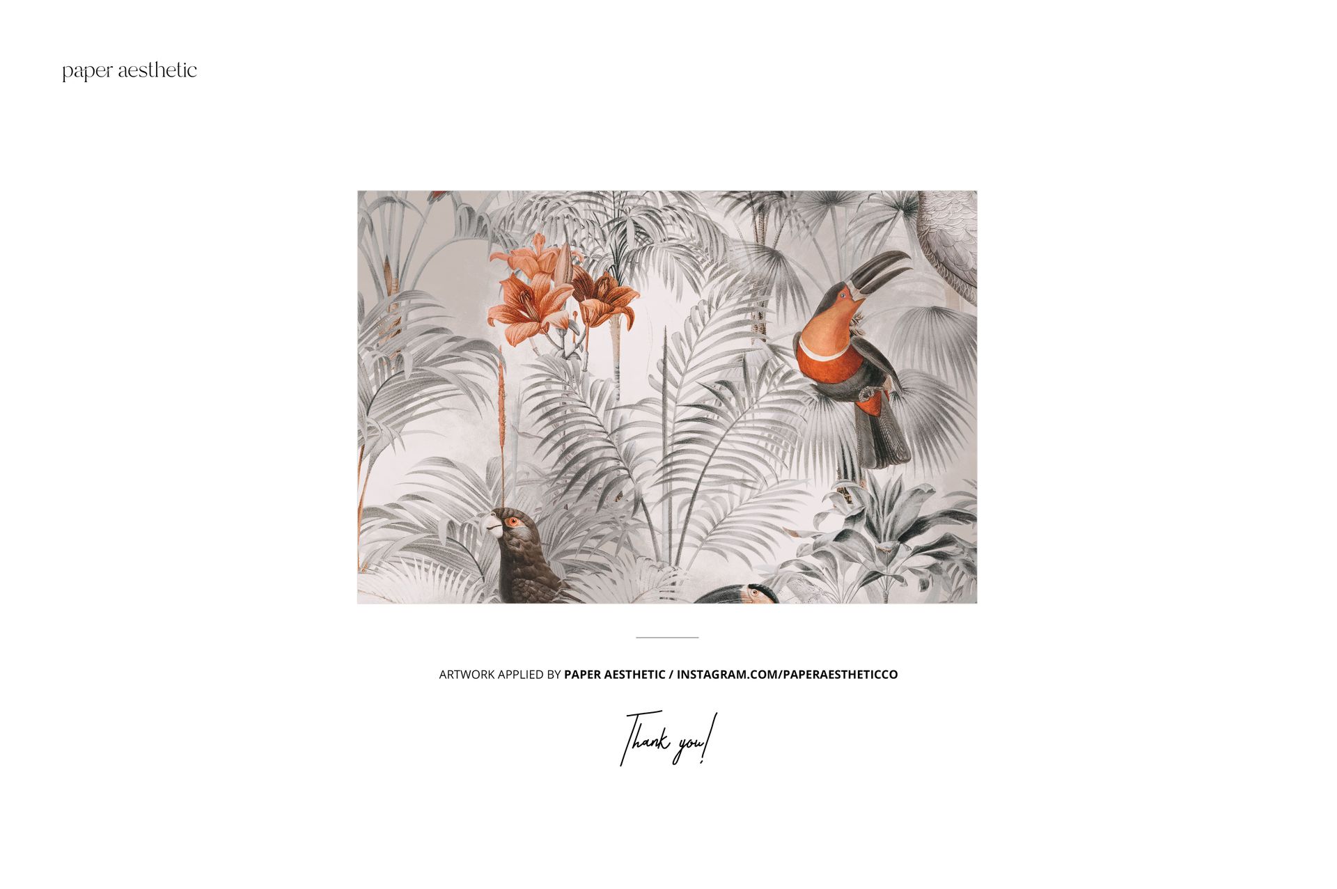 Flat canvas pouch with a fabric zipper pull displayed from the front, featuring a botanical and bird pattern in muted tones.