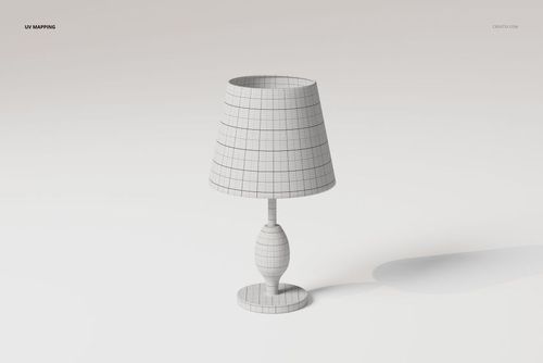 Front view of a fabric shade table lamp 3D model with grid lines, shown on a plain white background.