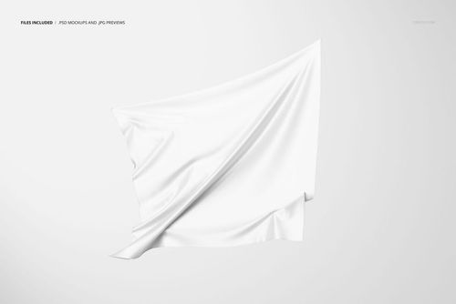 Silk scarf mockup featuring a smooth, white fabric suspended in the air with gentle creases and soft shadows.