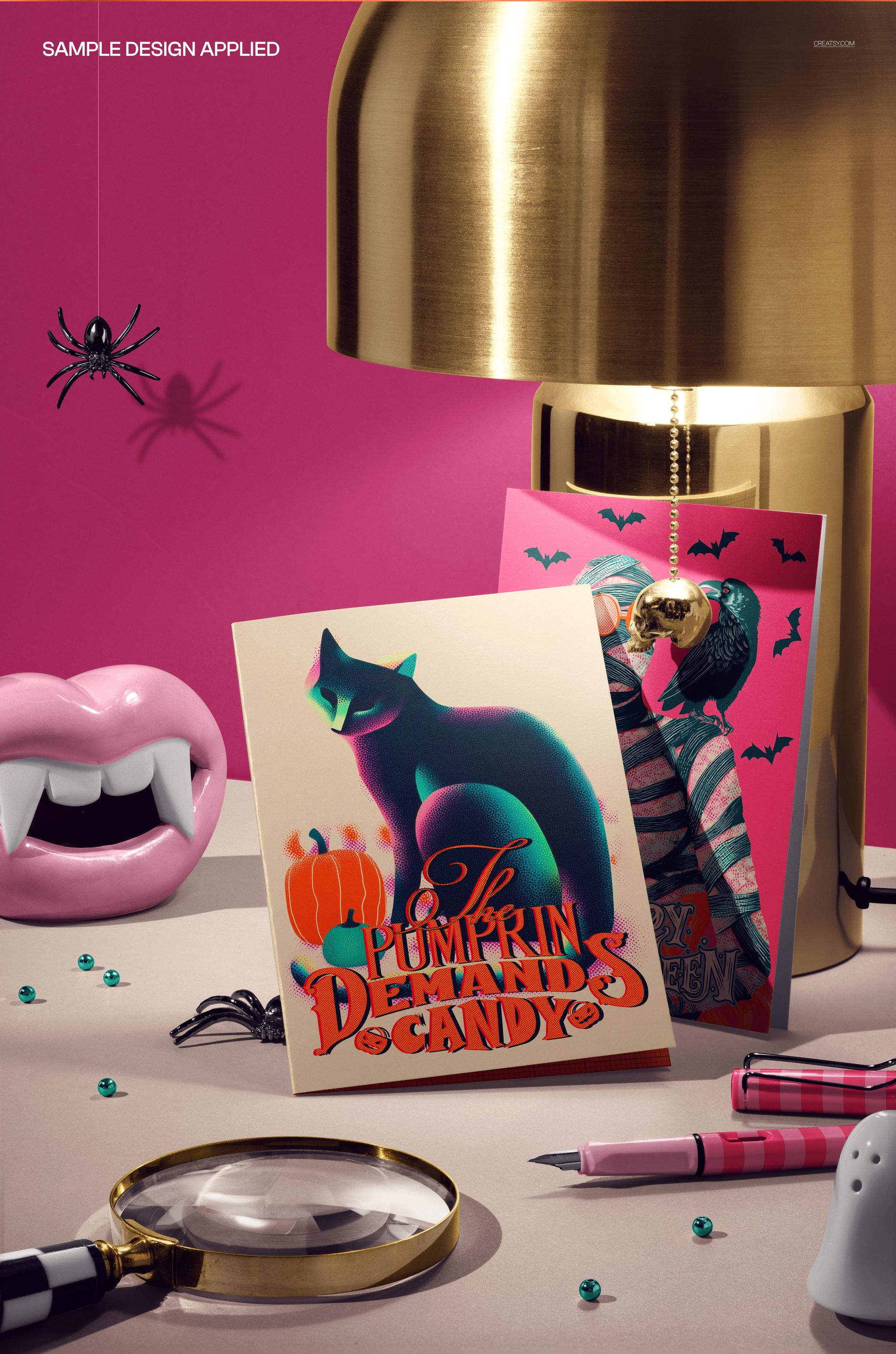 Free Halloween Greeting Card Desk Scene PSD Mockup - mockup screenshot 4