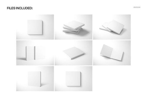 Cardboard baby book PSD mockup set featuring multiple books in different poses, showing covers and pages on a clean surface.