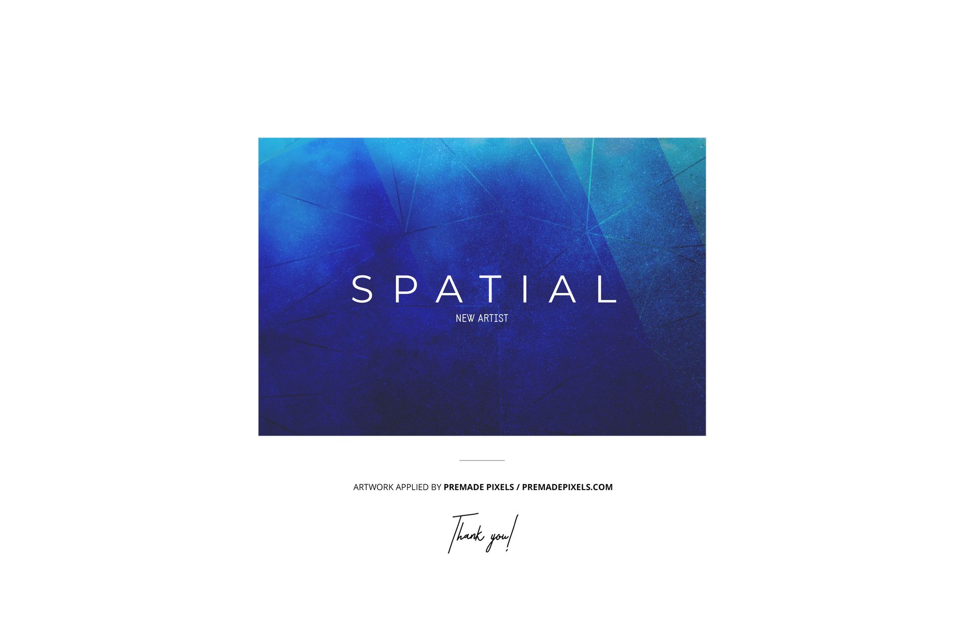 Front view of a vinyl record cover mockup featuring a marbled blue and teal abstract pattern with white text in the center.