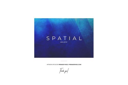 Front view of a vinyl record cover mockup featuring a marbled blue and teal abstract pattern with white text in the center.