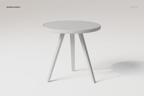 Round three legged table in light gray color, shown from a front angle on a plain white background.