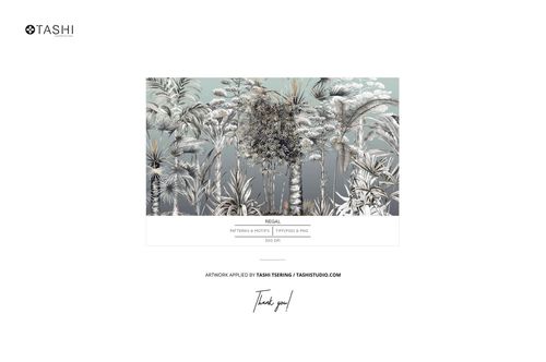 Victorian style bathroom mockup featuring a wall with detailed botanical patterns in muted green and beige tones, front view.