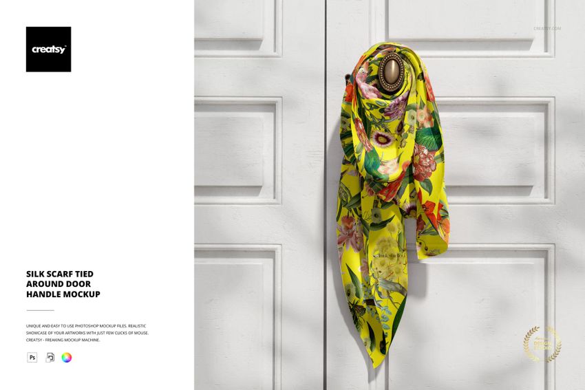 Silk Scarf Tied Around Door Handle Mockup - mockup screenshot 1