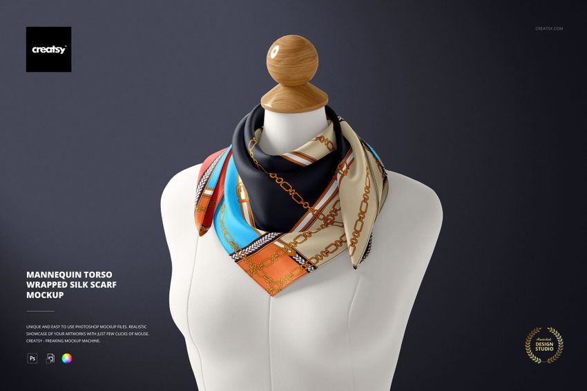 Mannequin Torso Wrapped Silk Scarf Mockup - mockup screenshot 1