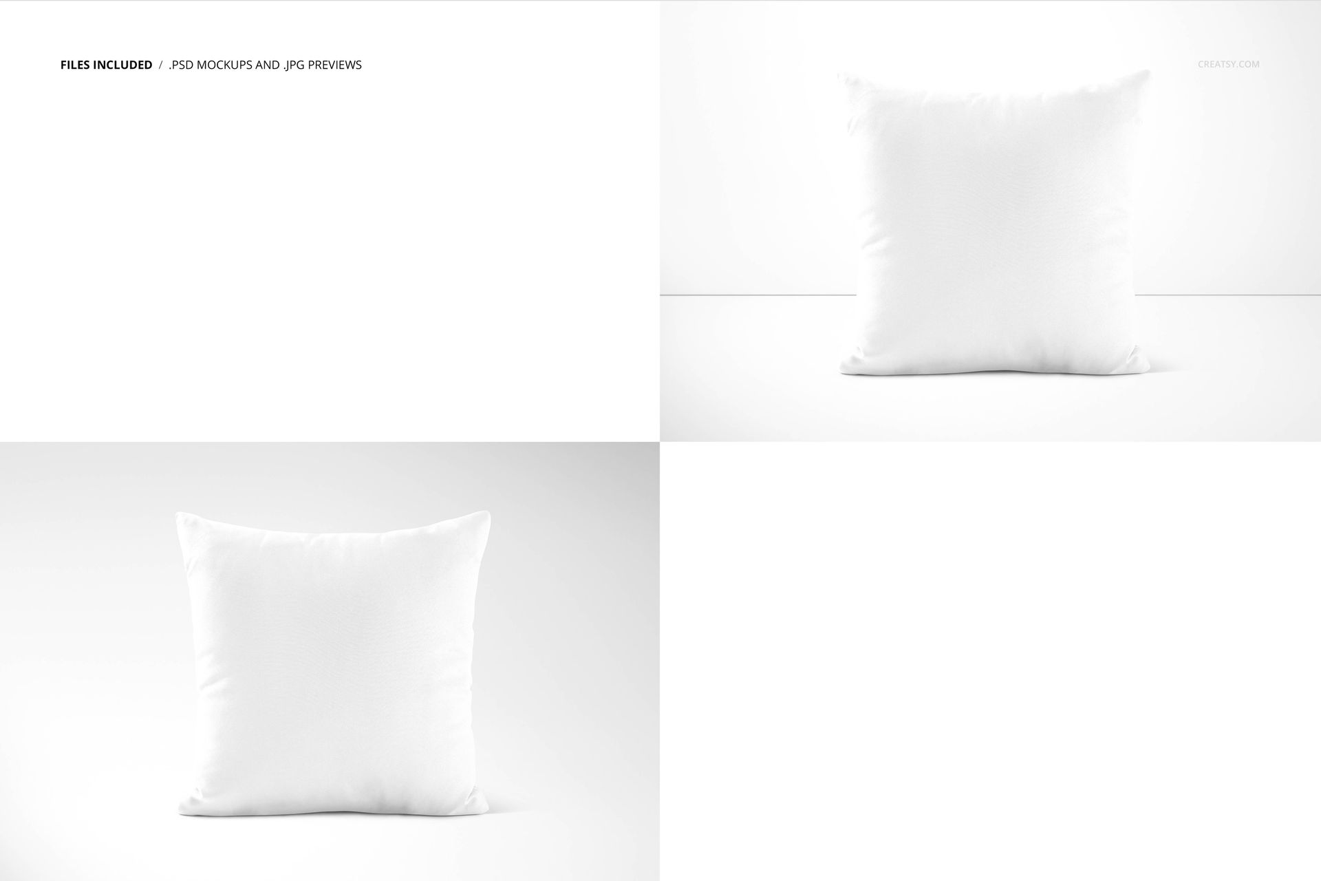 Square white throw pillow mockup shown from the front on a plain light background, highlighting its soft texture.