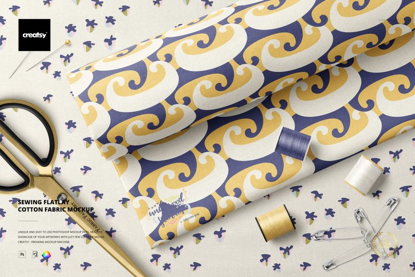Sewing Flat Lay Cotton Fabric Mockup - mockup screenshot 1