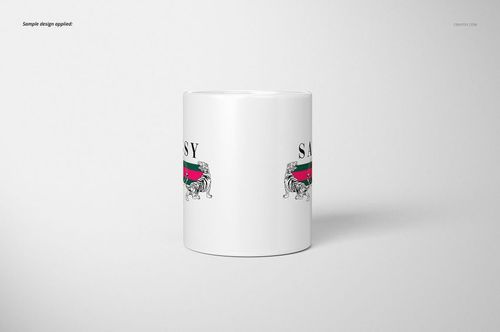 White ceramic 11oz mug with a double-sided printed design featuring black text and a tiger graphic, front view on a light background.