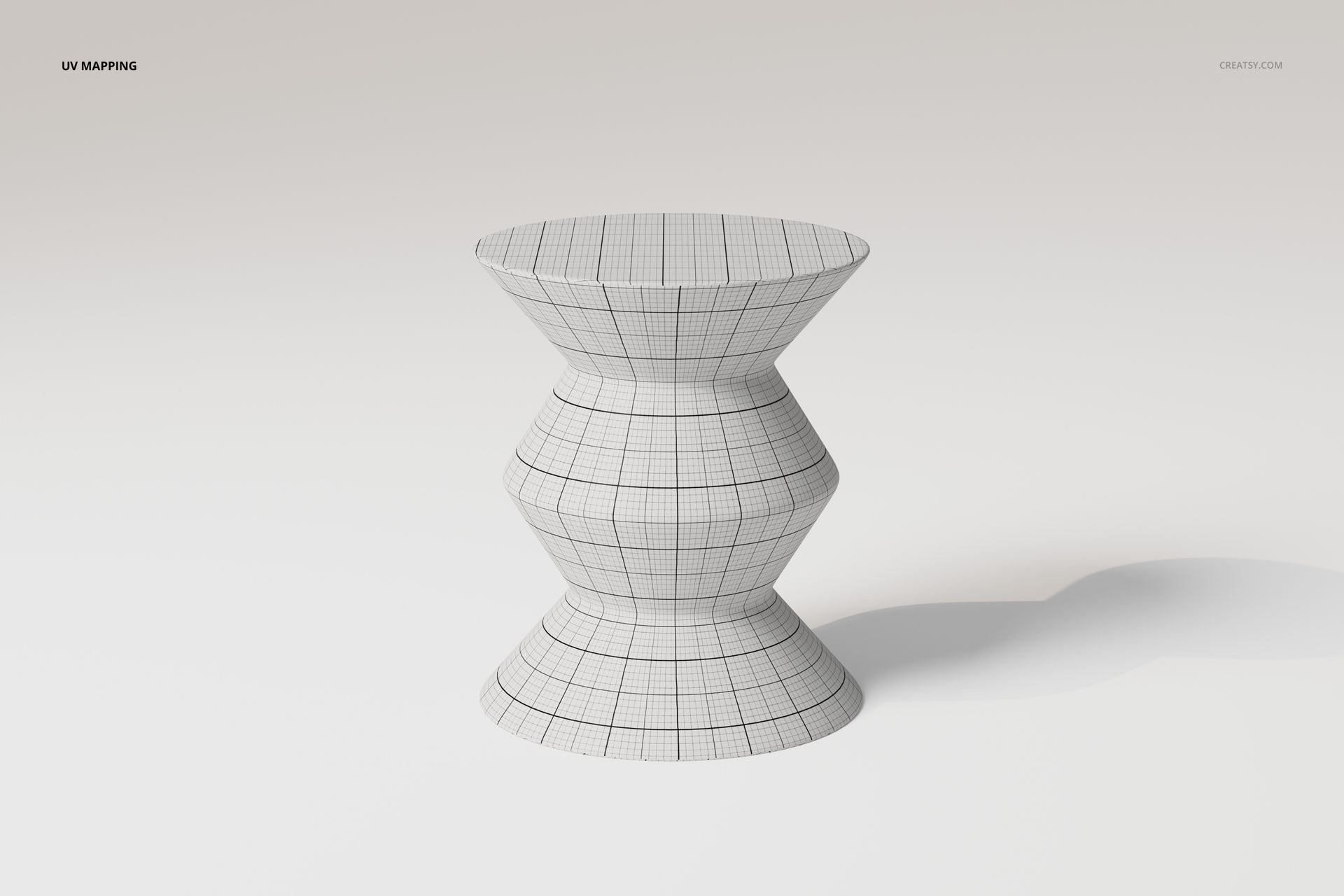 Scandinavian coffee tray table 3D model with geometric hourglass shape, wireframe mesh, front view on white background.