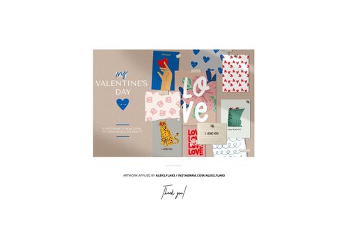 PSD mockup set featuring multiple paper cards, envelopes, and romantic illustrations in a neatly organized layout.
