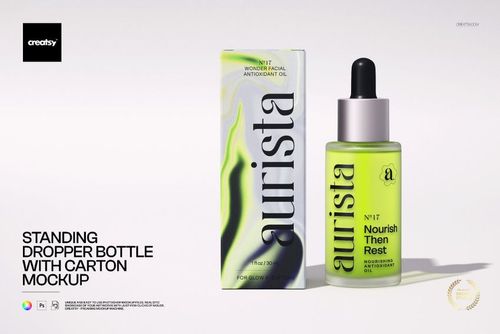 Standing Dropper Bottle with Carton Mockup - mockup preview 1