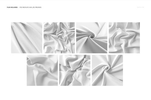 Multiple closeup shots of white silk fabric mockup, highlighting different draped and twisted arrangements.
