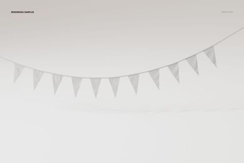White triangular bunting party flags hanging on a string, displayed against a plain light background in front view.