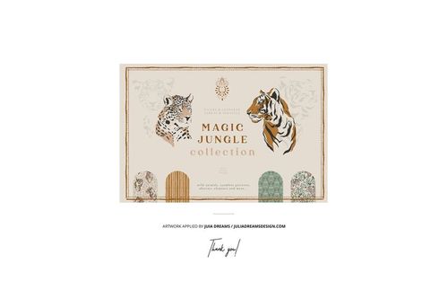 Cotton fabric mockup displayed with a ceramic bowl and olive branch, featuring jungle animal illustrations and earthy tones.