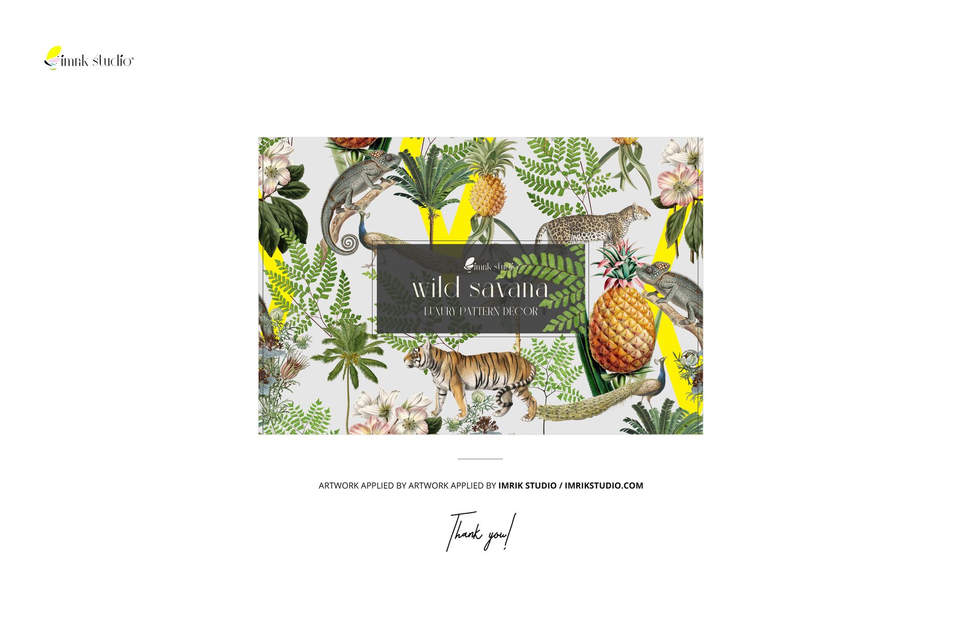 Front view of a rectangular canvas pouch mockup displaying a colorful savanna-themed design with foliage and animals.