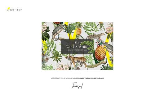 Front view of a rectangular canvas pouch mockup displaying a colorful savanna-themed design with foliage and animals.