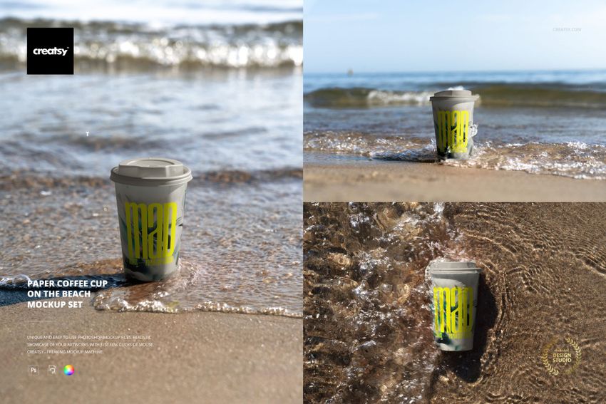 Paper Coffee Cup on the Beach Mockup Set - mockup screenshot 1