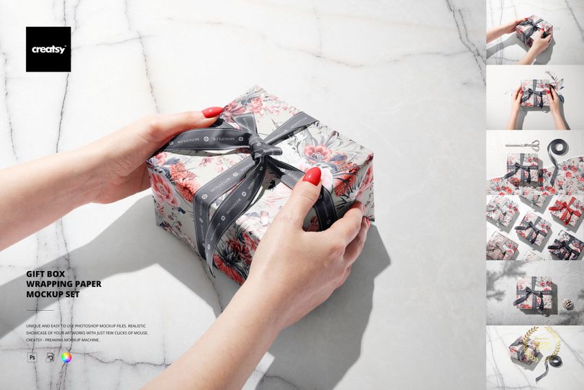 Gift Box Wrapping Paper Mockup Set - mockup screenshot 1