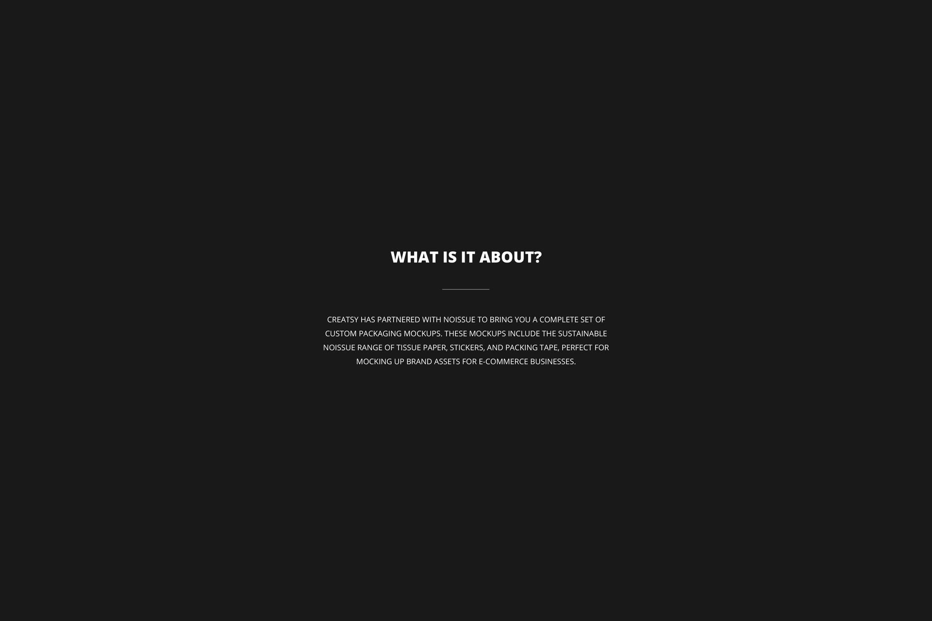 Centered white text on a solid dark background, describing details about a wooden stamps mockup set for stationery.