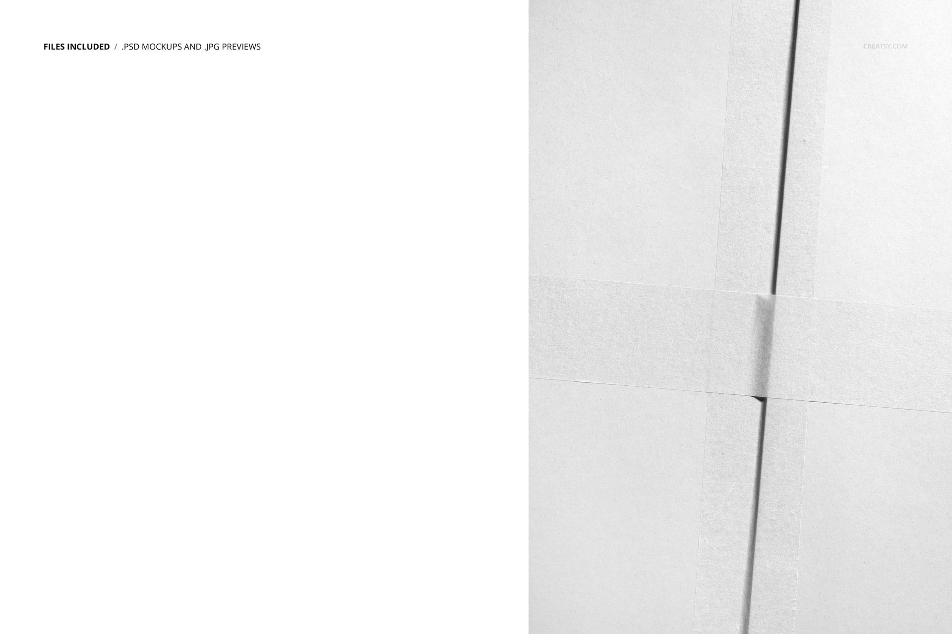 PSD mockup showing intersecting paper tape strips on a cardboard mailing box, with a soft, light gray color palette.