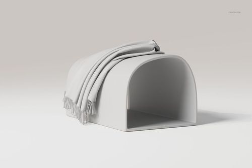 Draped throw blanket in light gray displayed over a curved white arch, shown from a front angle on a neutral background.